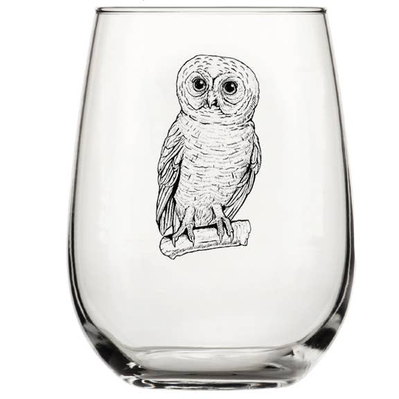 Owl Stemless Wine Glass