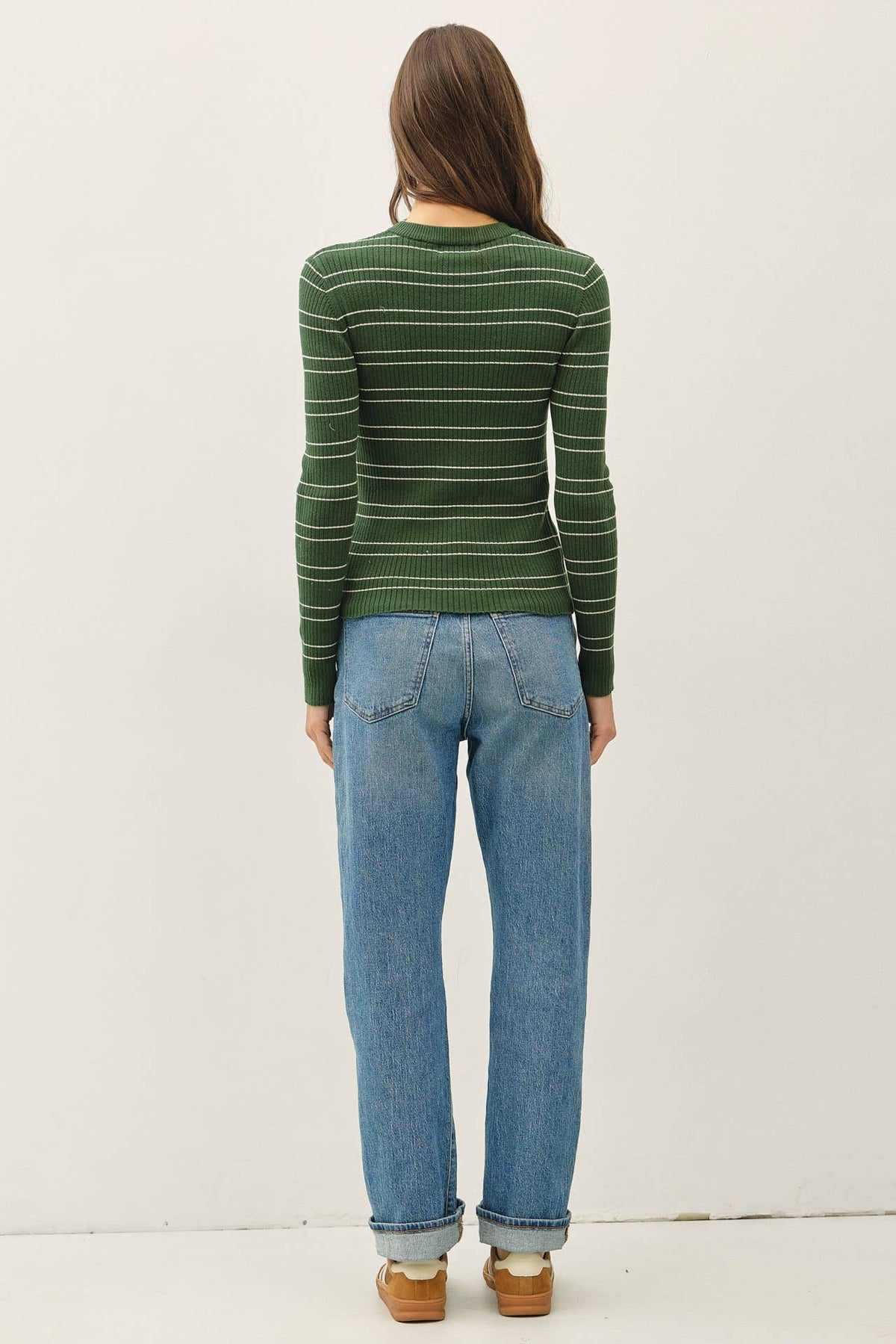 DOUBLE STRIPE CREWNECK RIB SWEATER