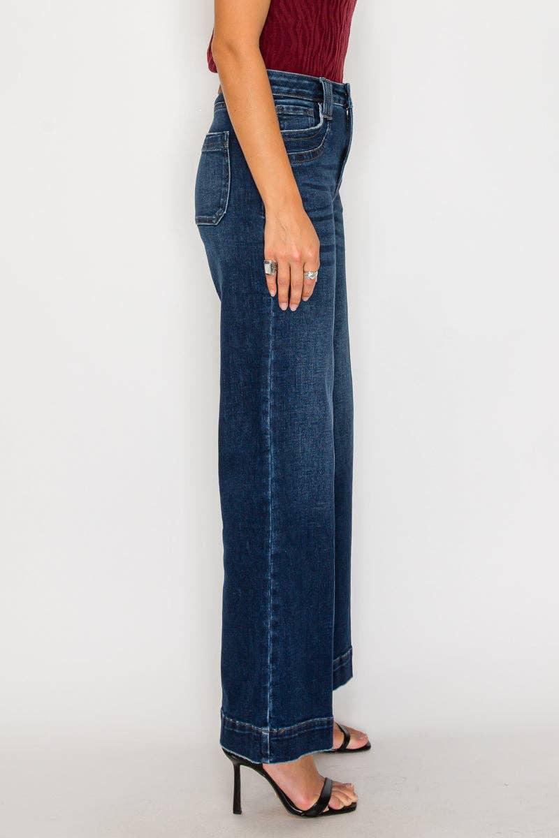 TUMMY CONTROL HIGH RISE A LINE WIDE LEG JEANS