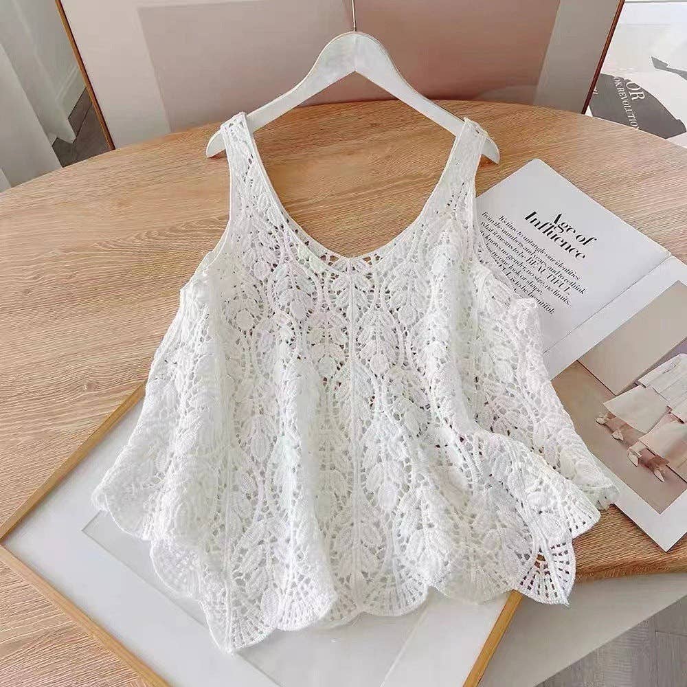 Crochet Hollow Leaf Texture Crochet Knit Top