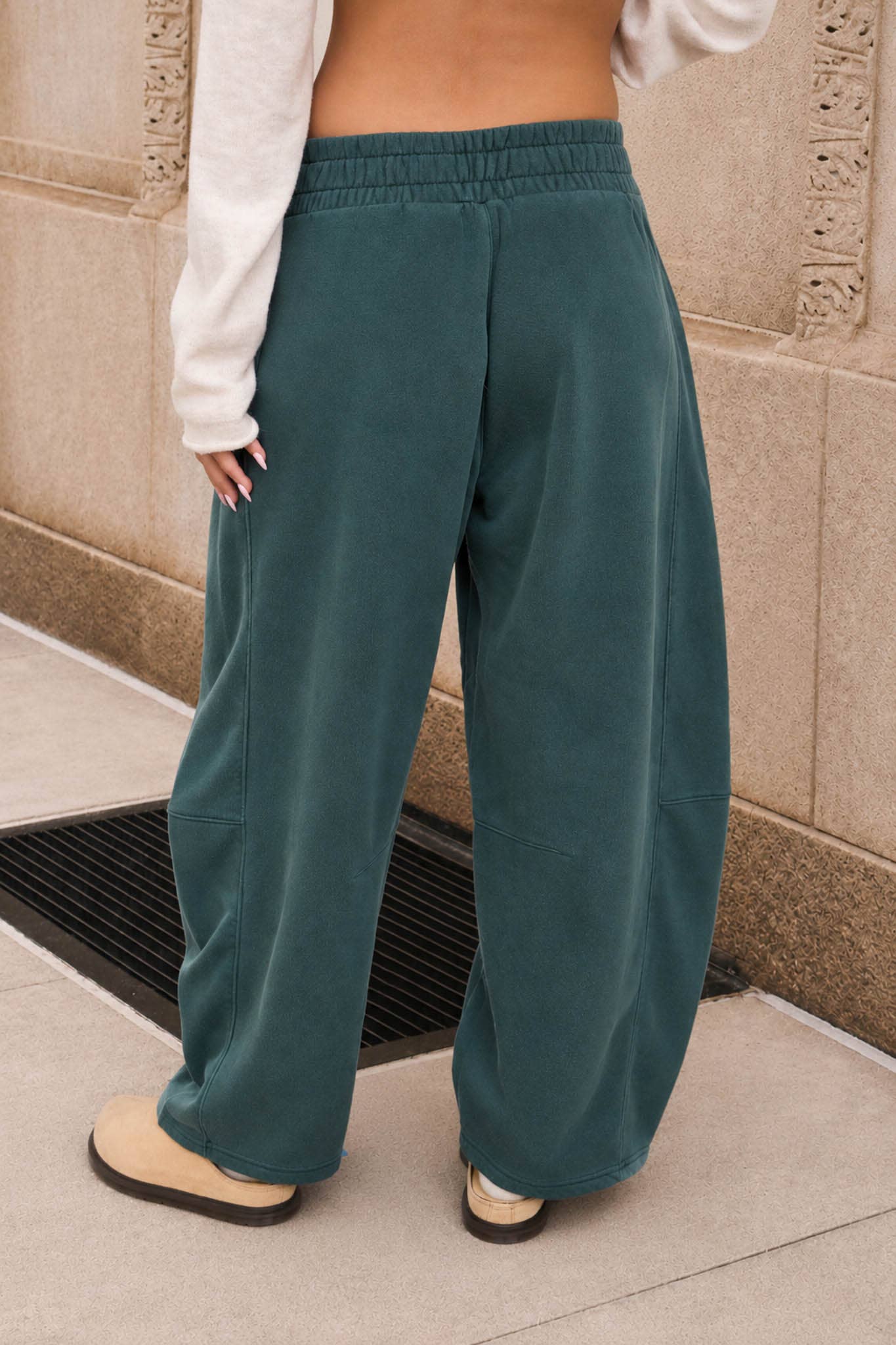 SMOCKED WAIST DRAWSTRING WIDE LEG SWEATPANTS