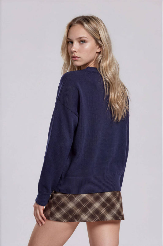 PUPPY JACQUARD LONG SLEEVE KNIT PULLOVER SWEATER