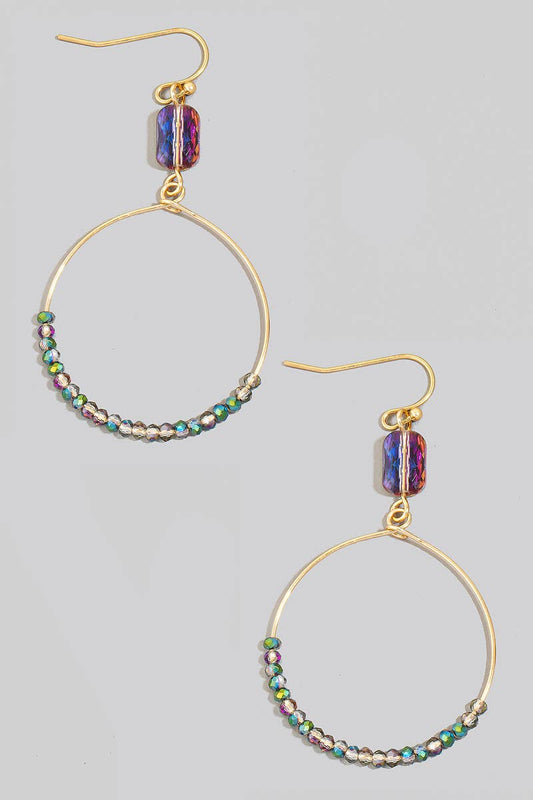 Faceted Glass Beaded Hoop Dangle Earrings