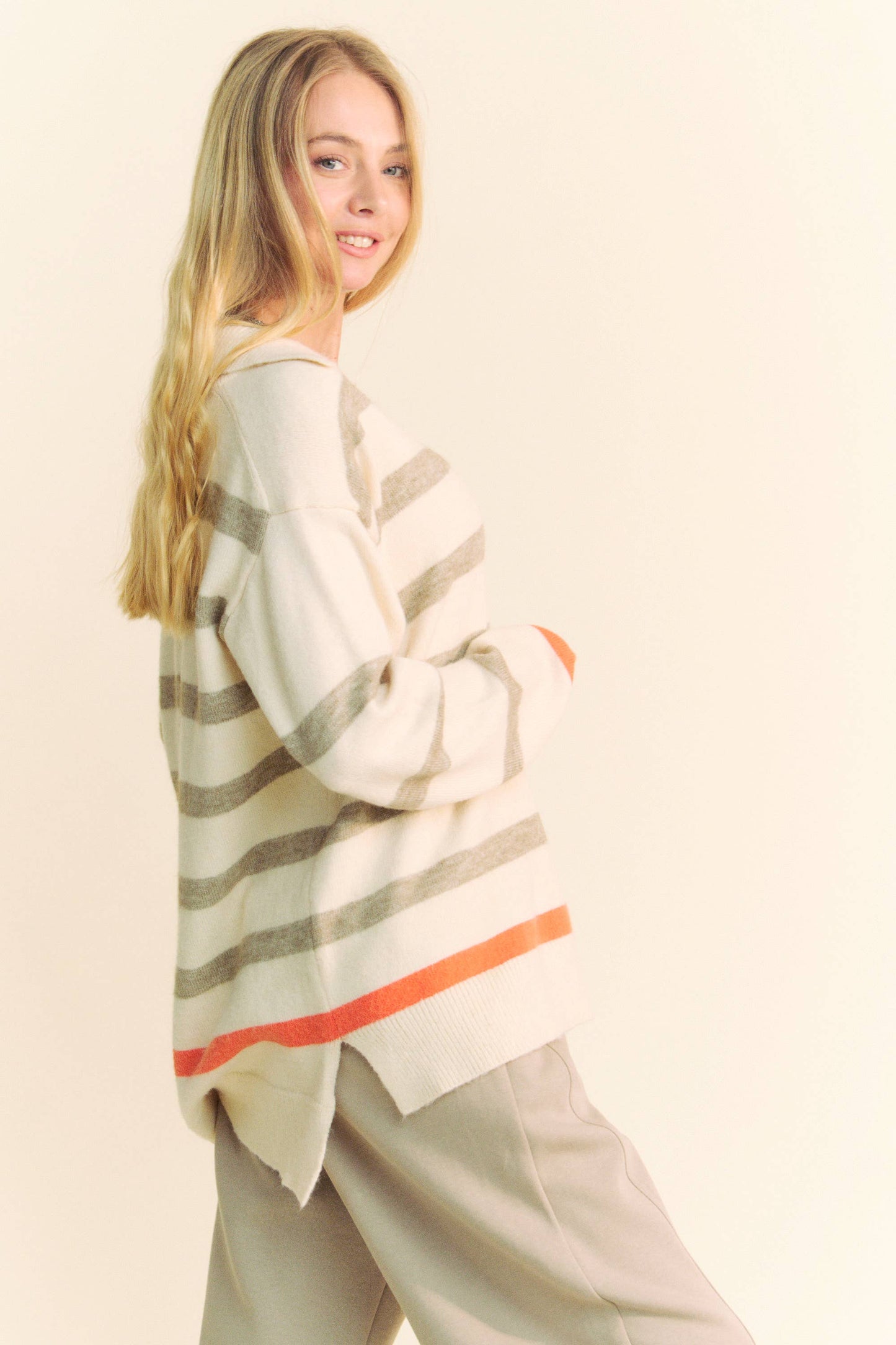 Loose Fit Drop Shoulder Striped Sweater