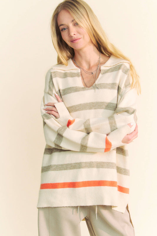 Loose Fit Drop Shoulder Striped Sweater