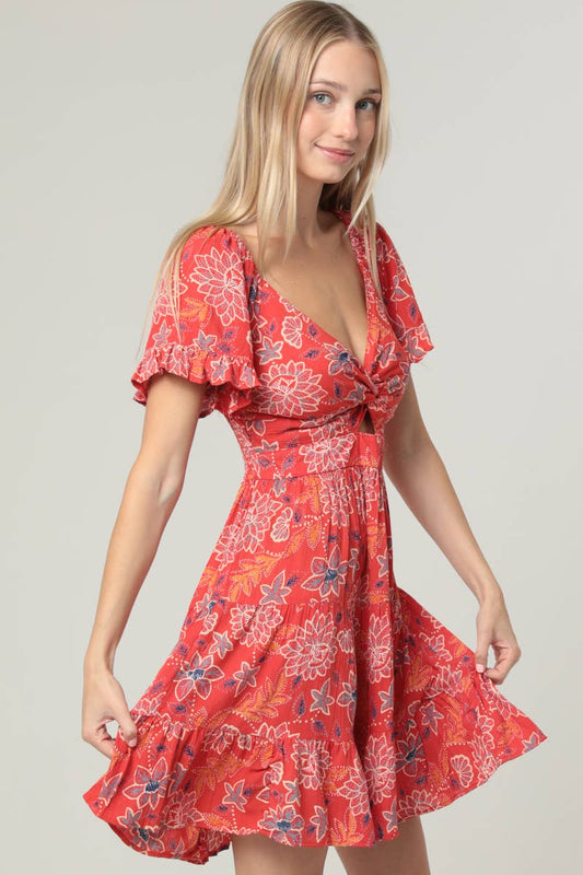 V NECK TWIST FRONT DRESS