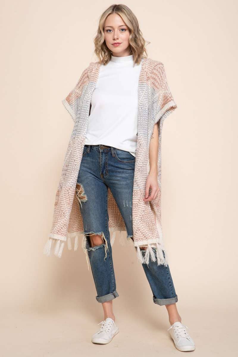 SHORT SLEEVE HOODED CARDIGAN