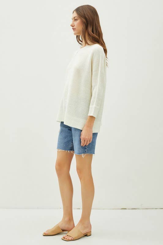 CLASSIC PULLOVER 3/4 SLEEVE KNIT SWEATER