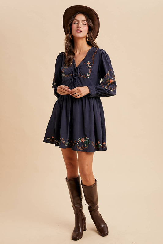 EMBROIDERED COTTON MINI DRESS