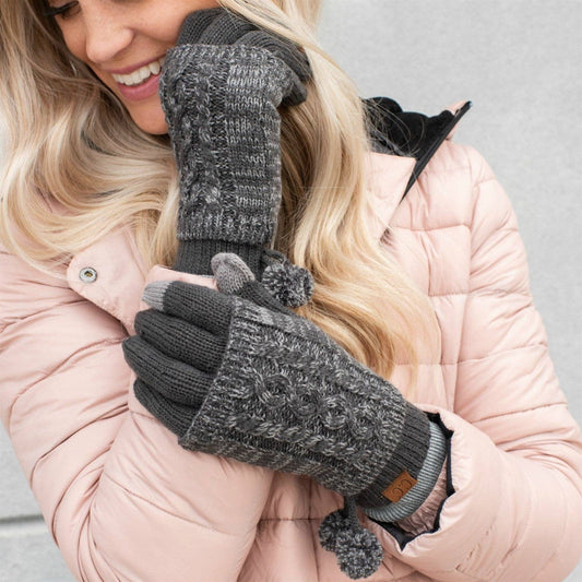 CC Women's Touchscreen Glove w/ Cuff & Pom