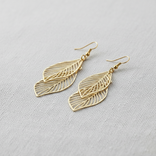 Layered Leaf Metal Dangle Earrings