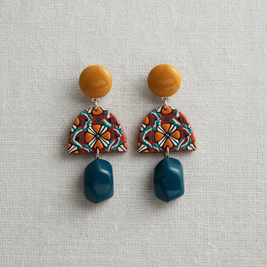 Vintage Color Block Acrylic Dangle Earrings