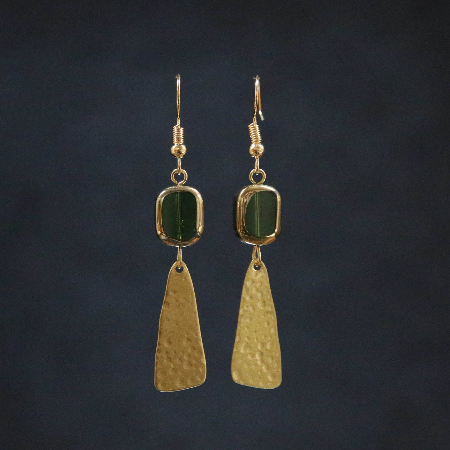 Green Glass Stone Abstract Drop Earrings