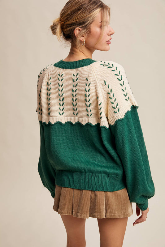Leaf Pointelle Ruffle Knit Cardigan