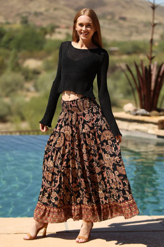 TIERED PRINTED A LINE MAXI SKIRT