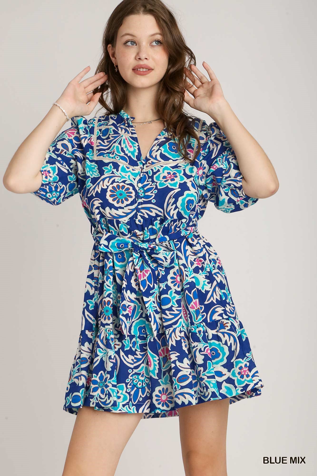 Mixed Print A-Line Mini Dress