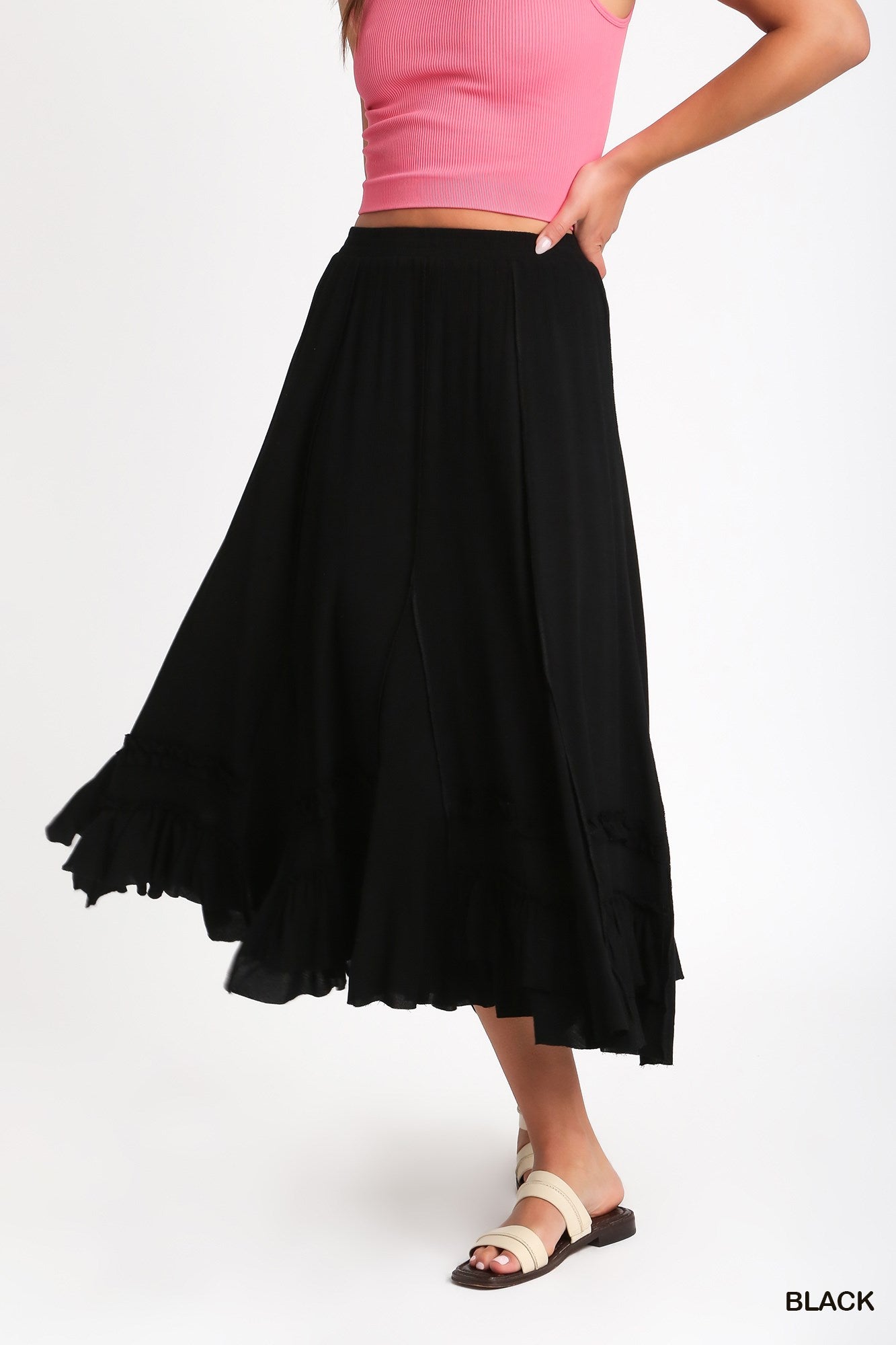 Ruffled Detail Midi Skirt