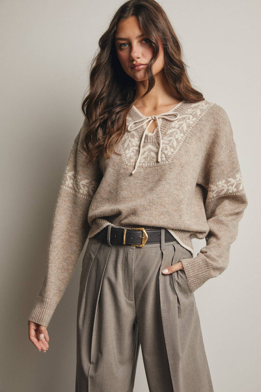 Fair Isle Tie-Neck Sweater