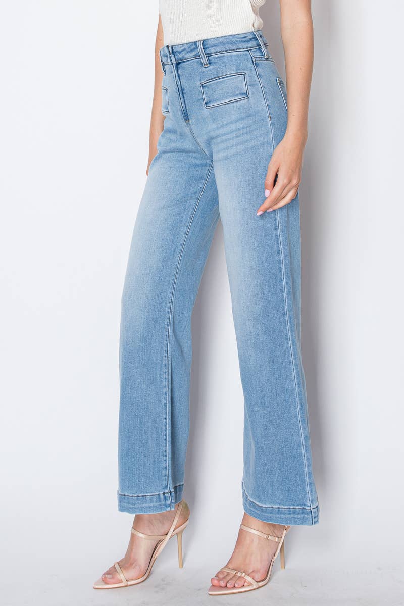High Rise Front Pocket Flare Jeans