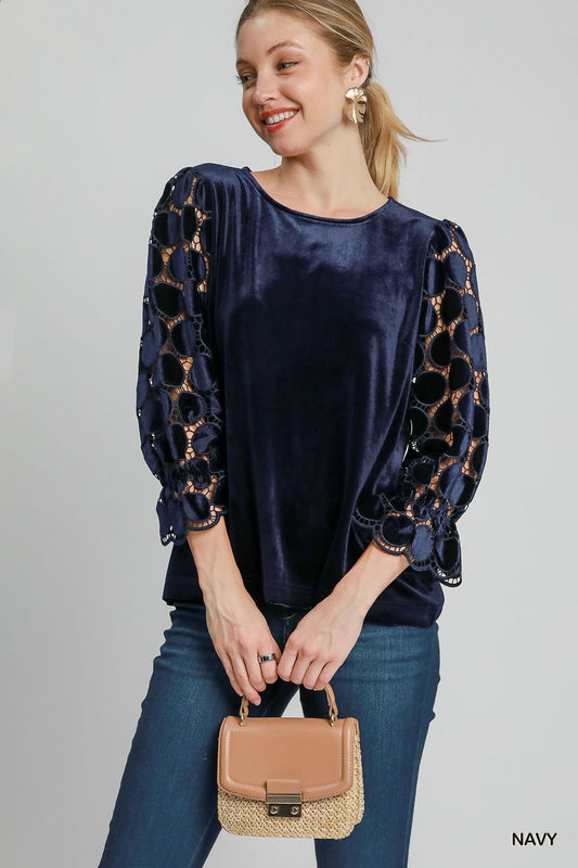 Lace Sleeve Velvet Top