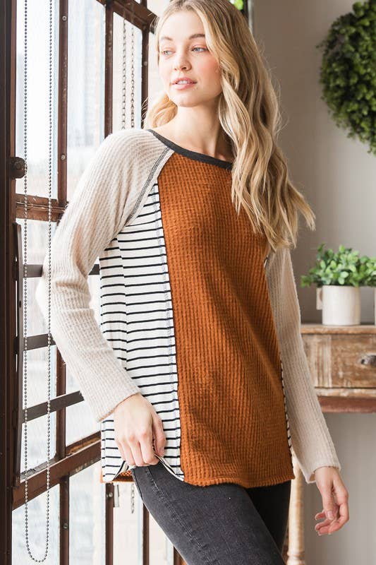 Color Block and Striped Waffle Top