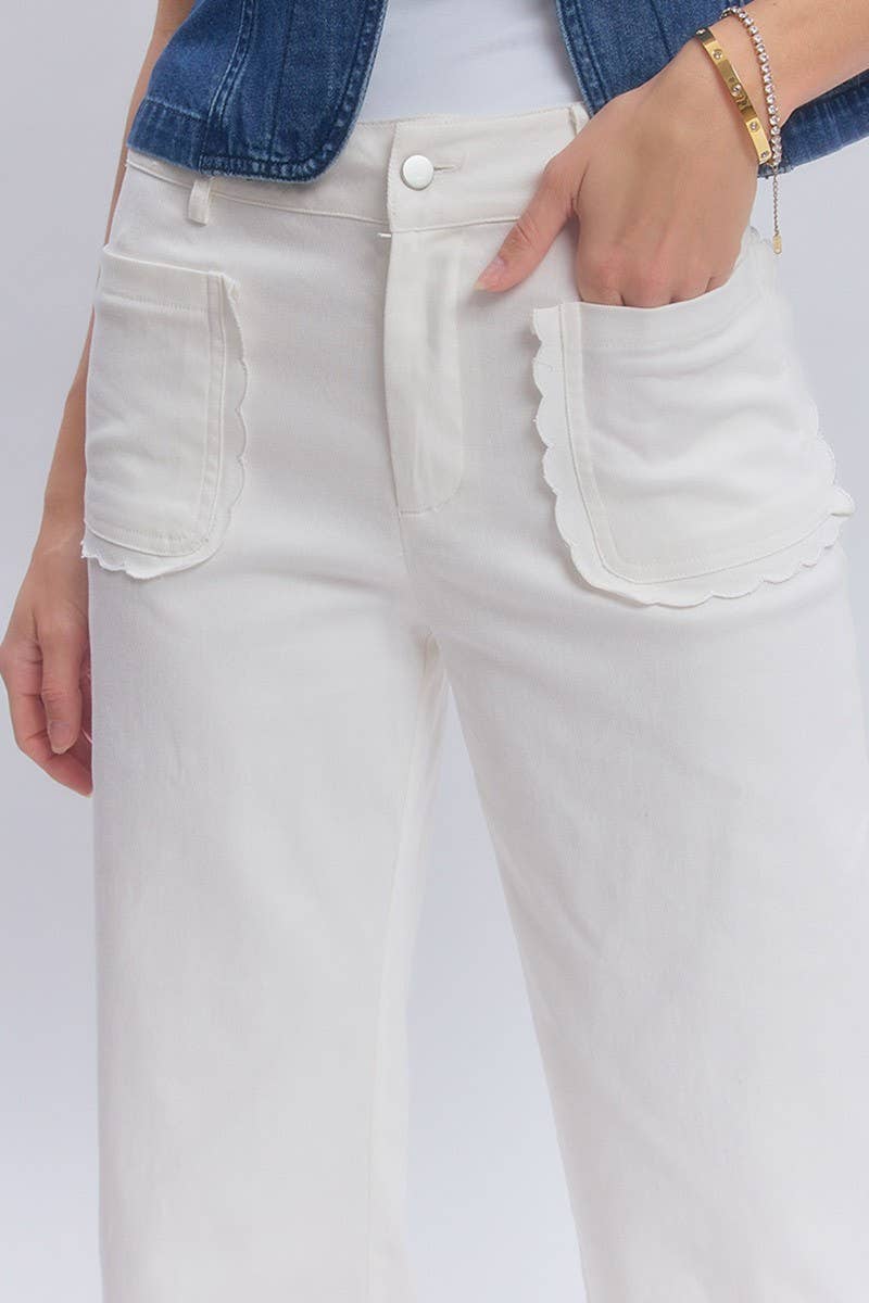 STRETCH MID RISE WIDE LEG PANTS