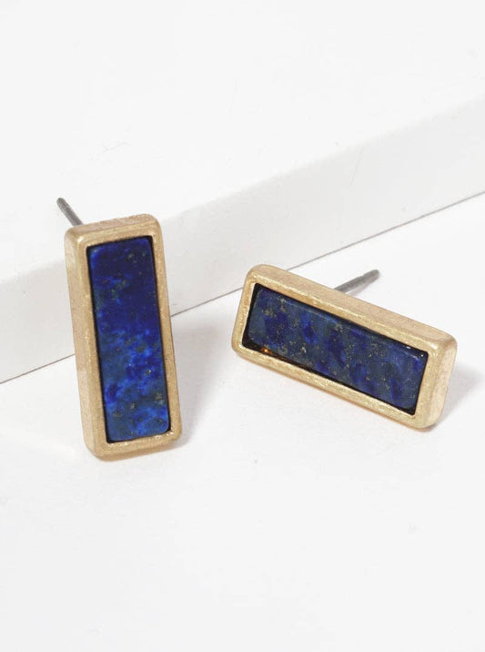 Semi-precious Stone Rectangle Bar Stud Earrings