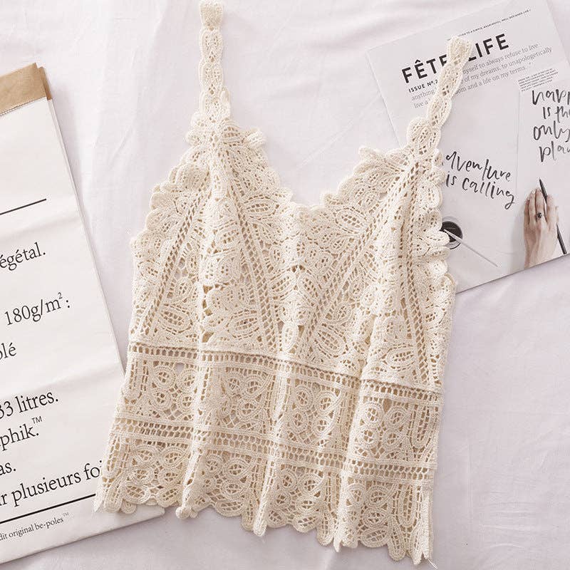 Solid Color Crochet Lace Hollow Camisole Top