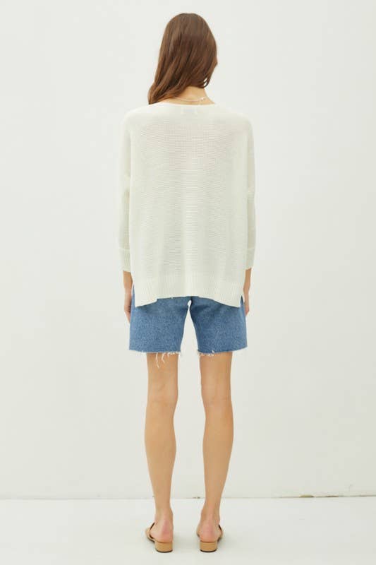 CLASSIC PULLOVER 3/4 SLEEVE KNIT SWEATER