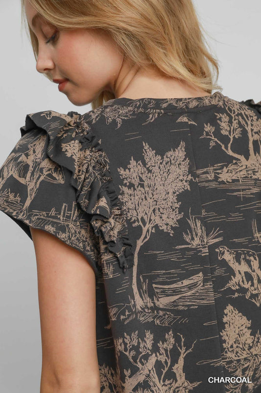 Toile Dog Print French Terry Top