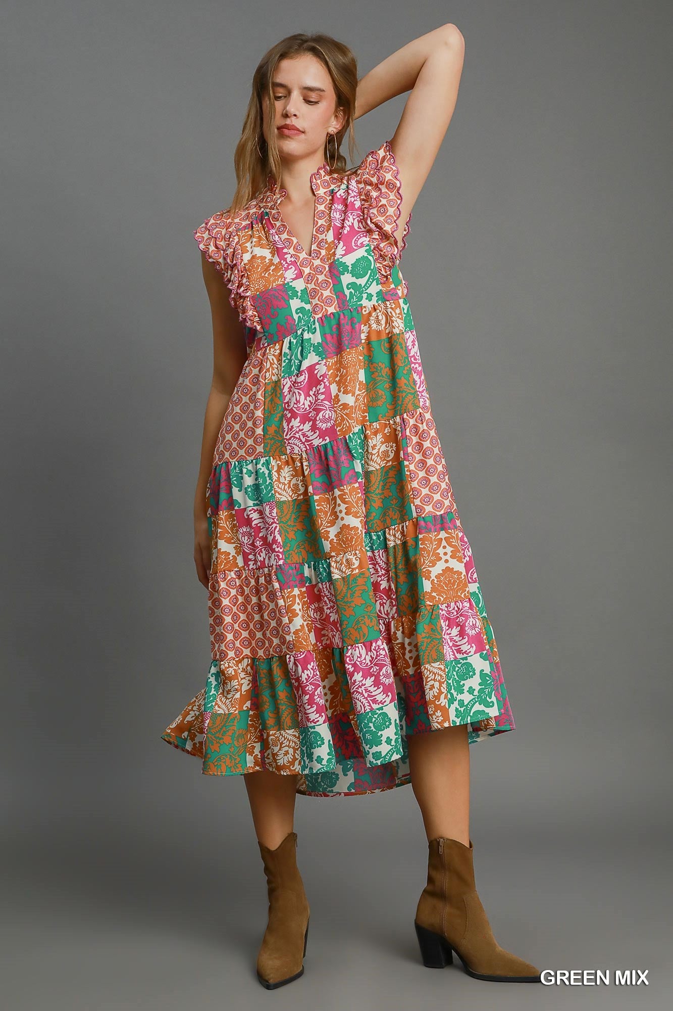 Scarf Print Midi Dress