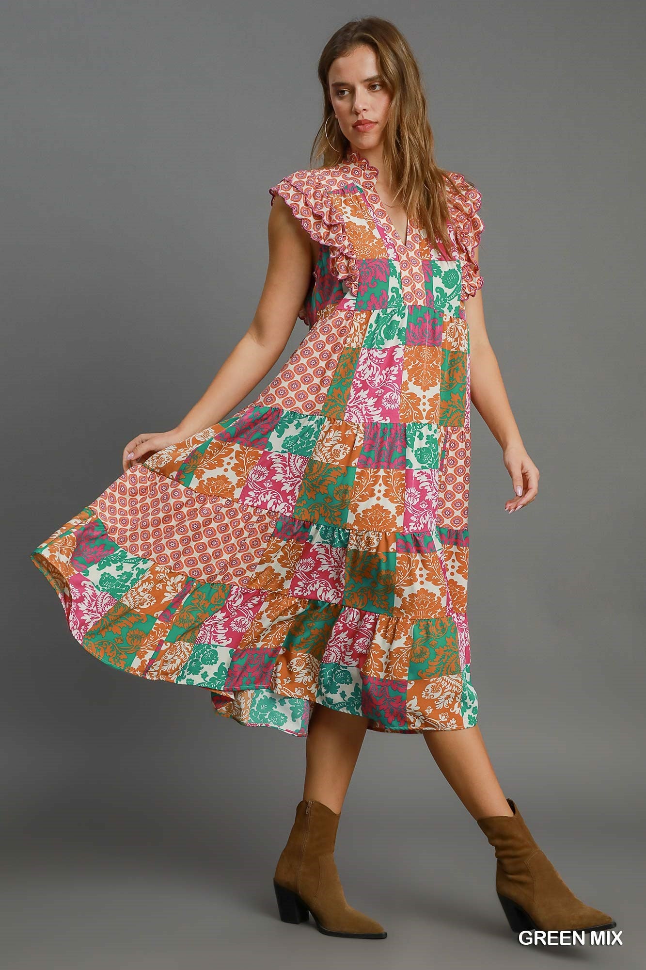 Scarf Print Midi Dress