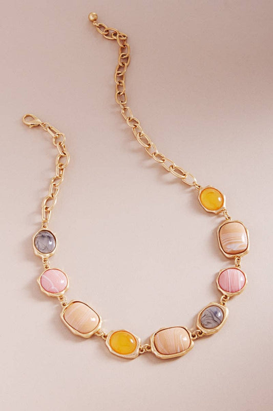 Vintage Multi Mixed Resin Stone Necklace Jewelry