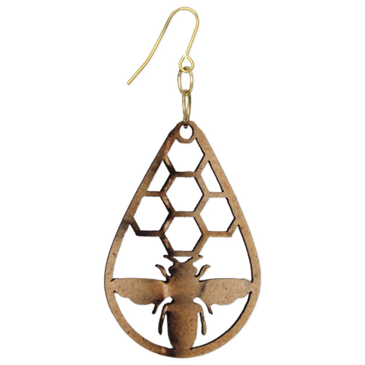 All Natural Wood Bee Honeycomb Earrings