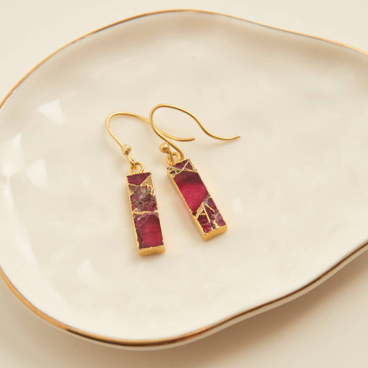 Drop Earrings Tahani Textured Genuine Stone Bar 18K Gold