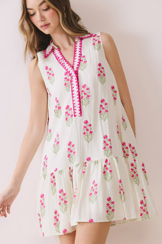 Floral Print Sleeveless Tiered Babydoll Dress