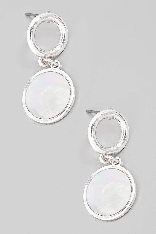 Mother Of Pearl Disc Hoop Stud Earrings