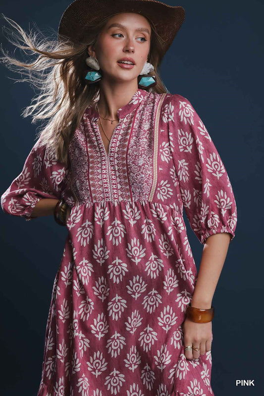 Abstract Border Print Midi Dress
