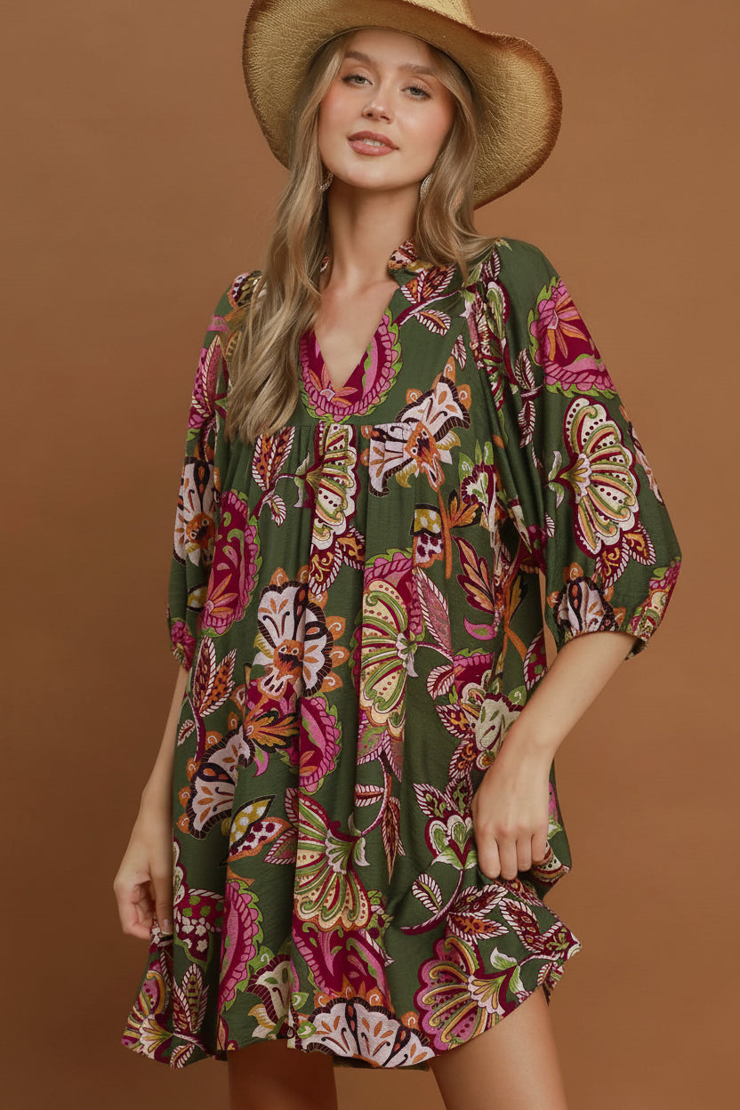 Abstract Print Babydoll Dress