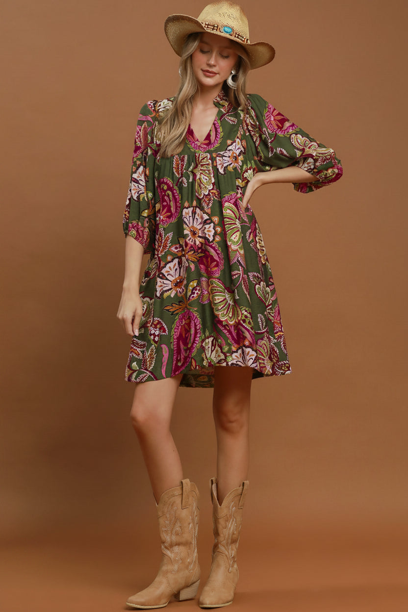 Abstract Print Babydoll Dress