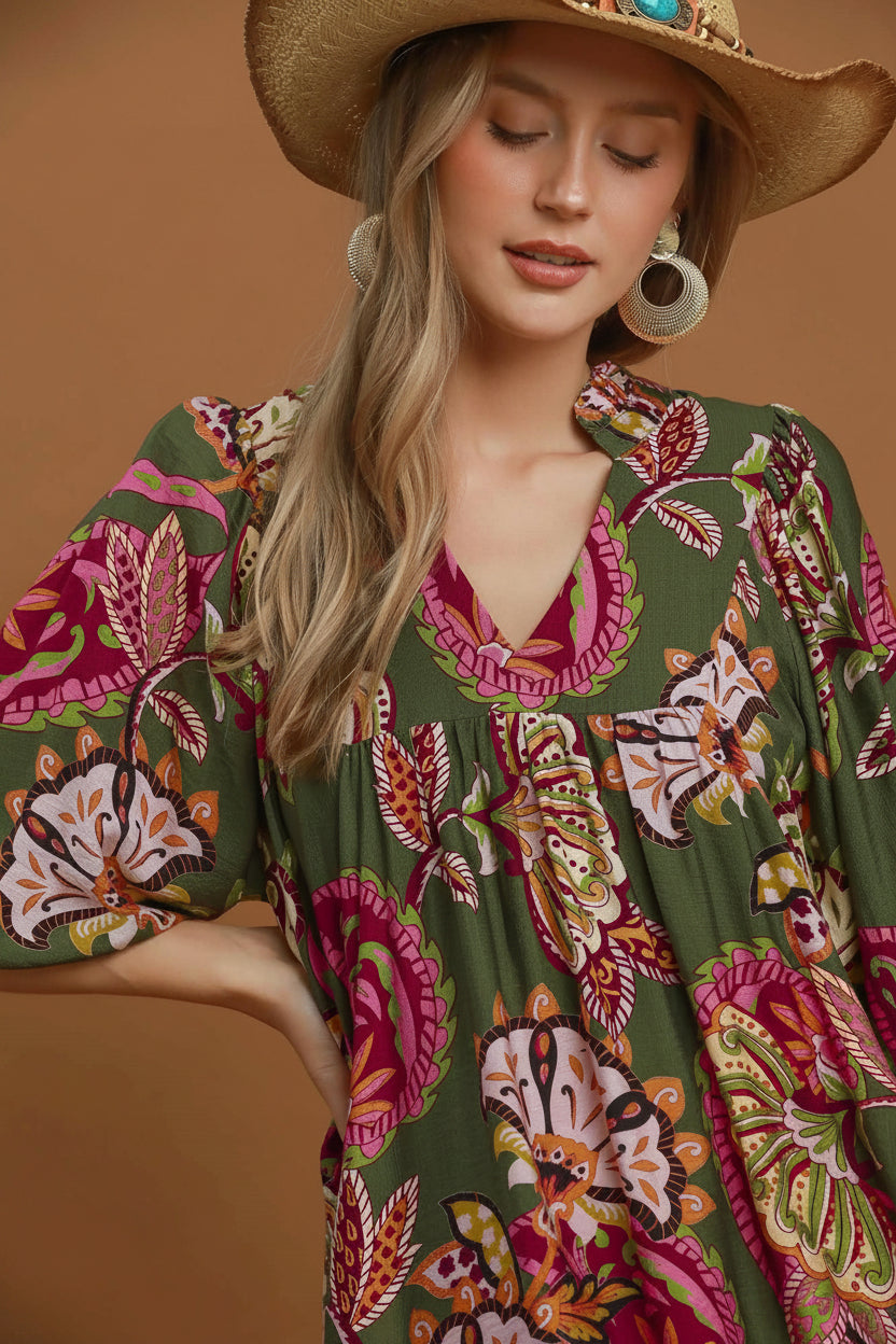 Abstract Print Babydoll Dress
