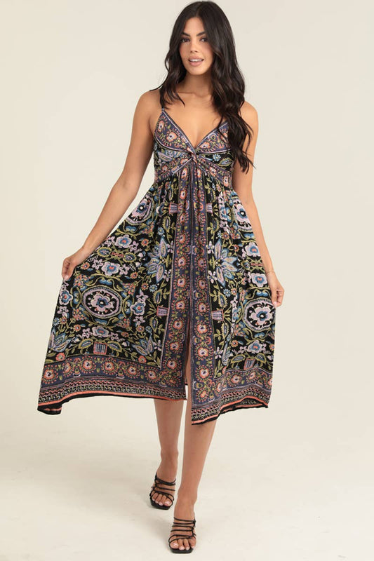 MIDI SPAGHETTI STRAP DRESS WITH TWIST FRONT
