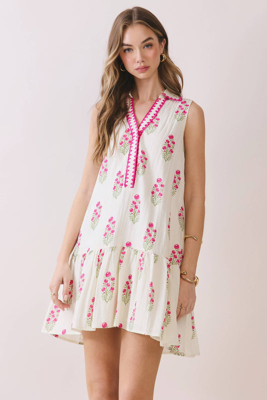 Floral Print Sleeveless Tiered Babydoll Dress