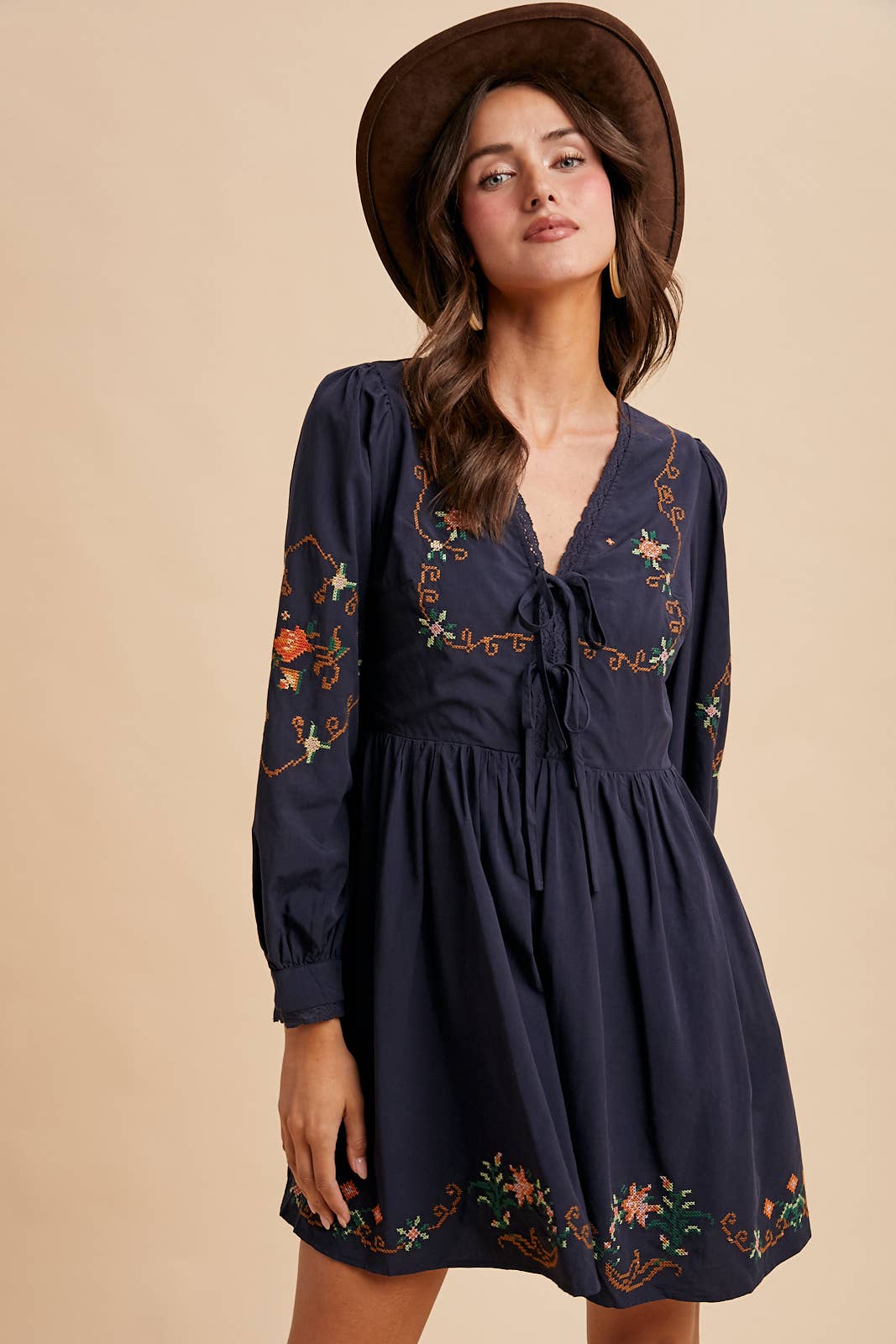EMBROIDERED COTTON MINI DRESS