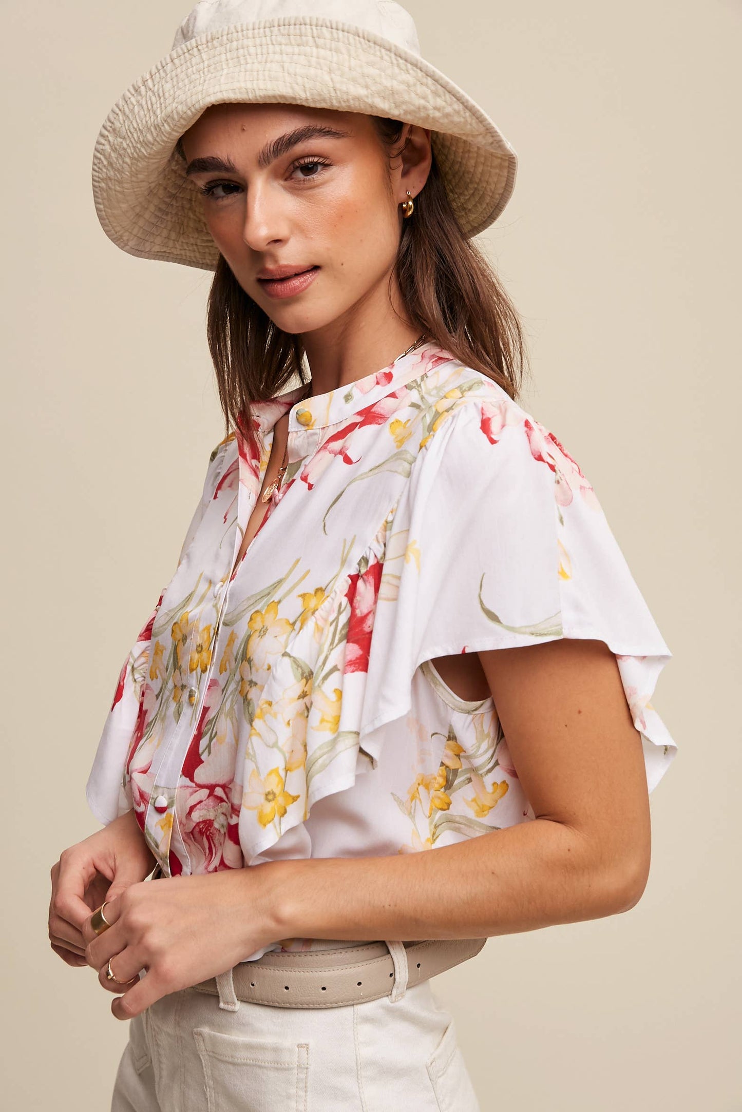 Floral Flutter Sleeve Blouse