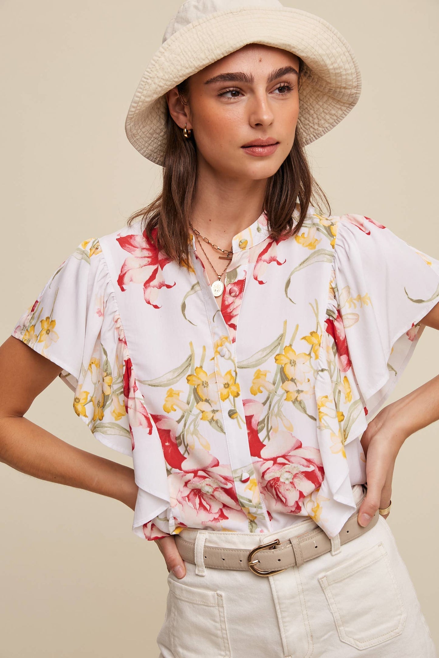 Floral Flutter Sleeve Blouse