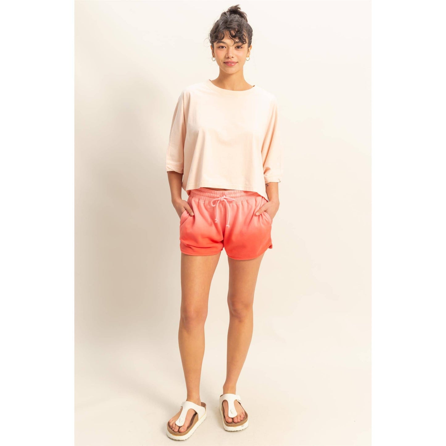 Dip Dye Drawstring Waist Shorts