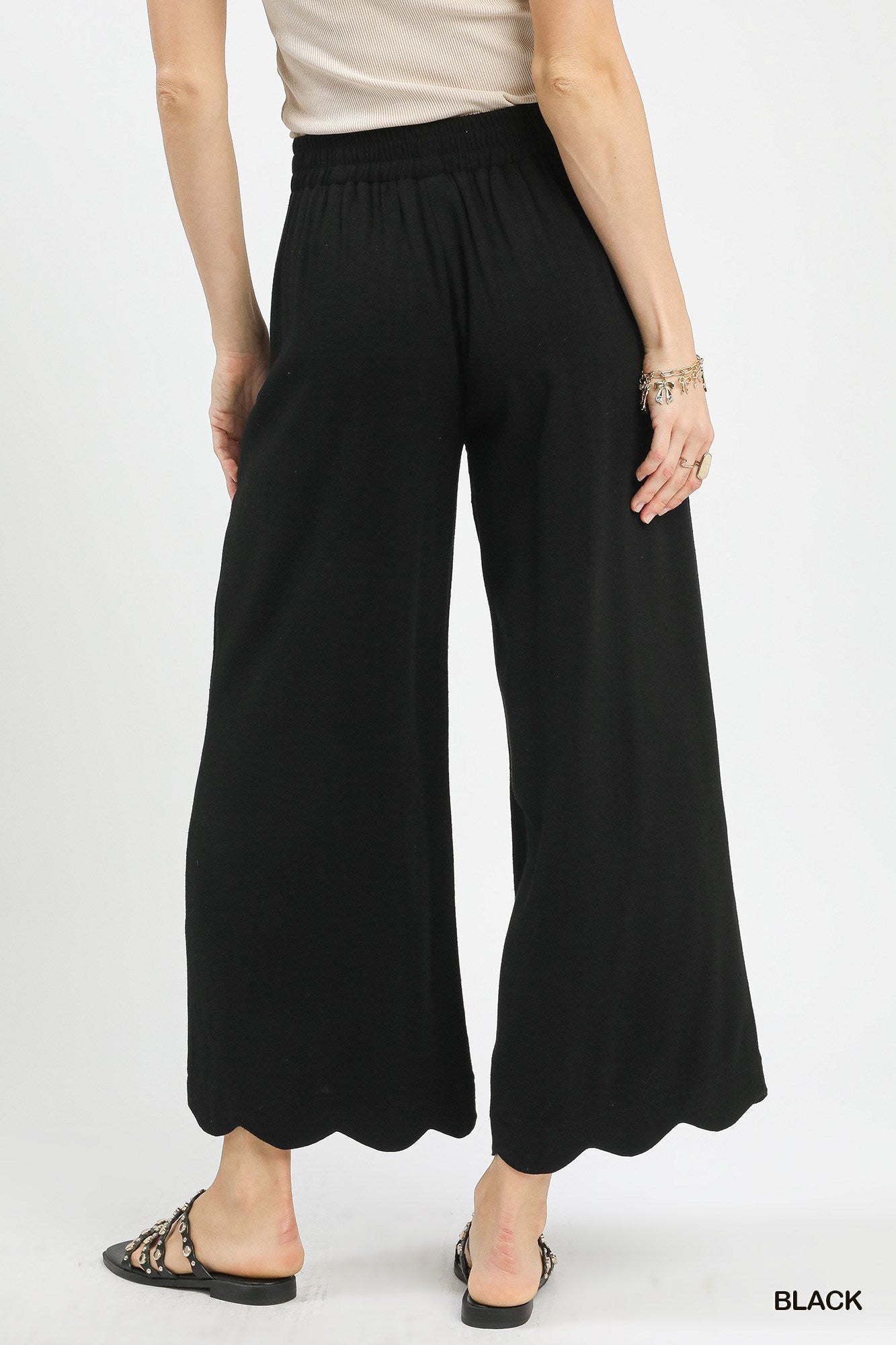 Linen Blend Scalloped Hem Pant