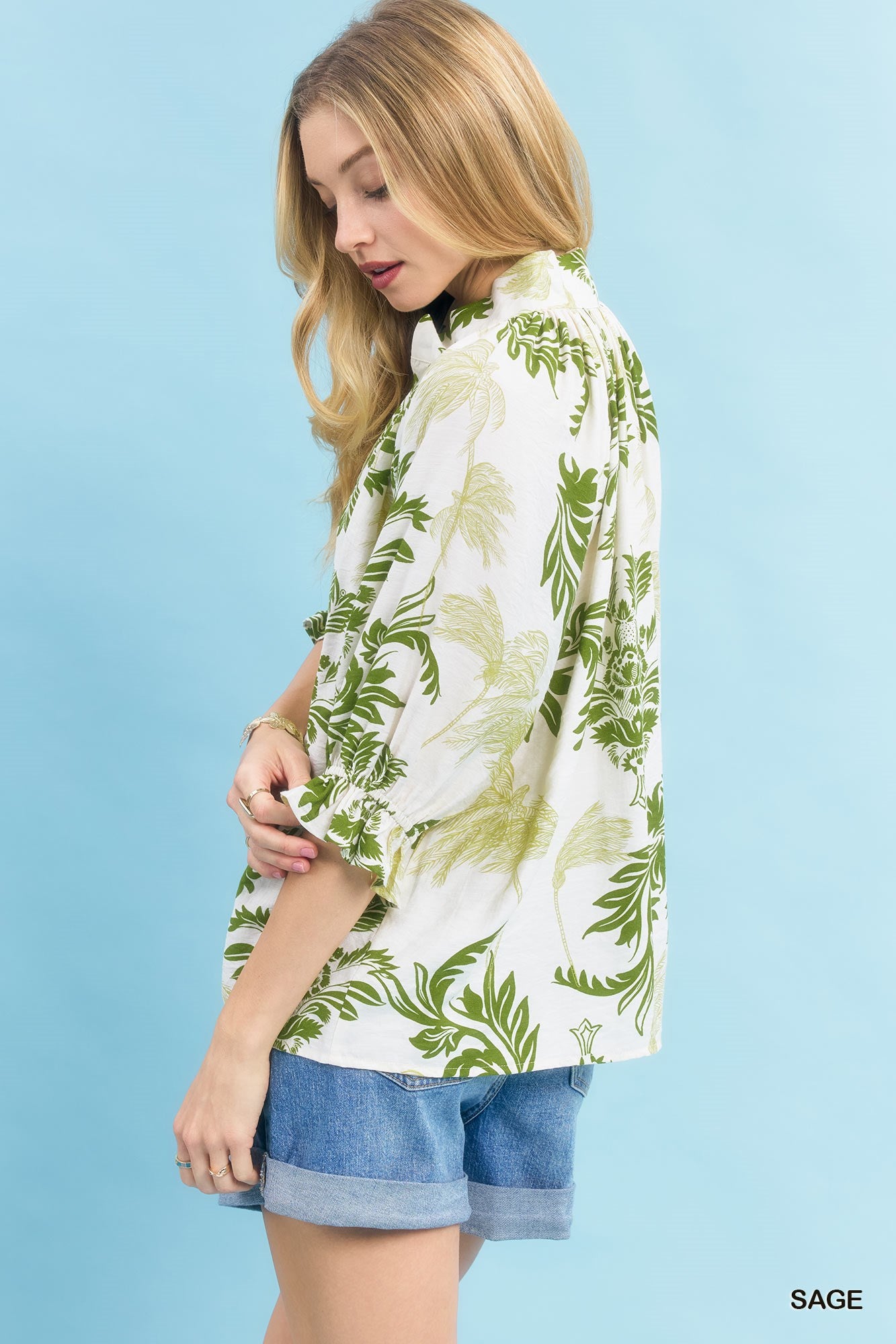 Leafy Damask Print Top
