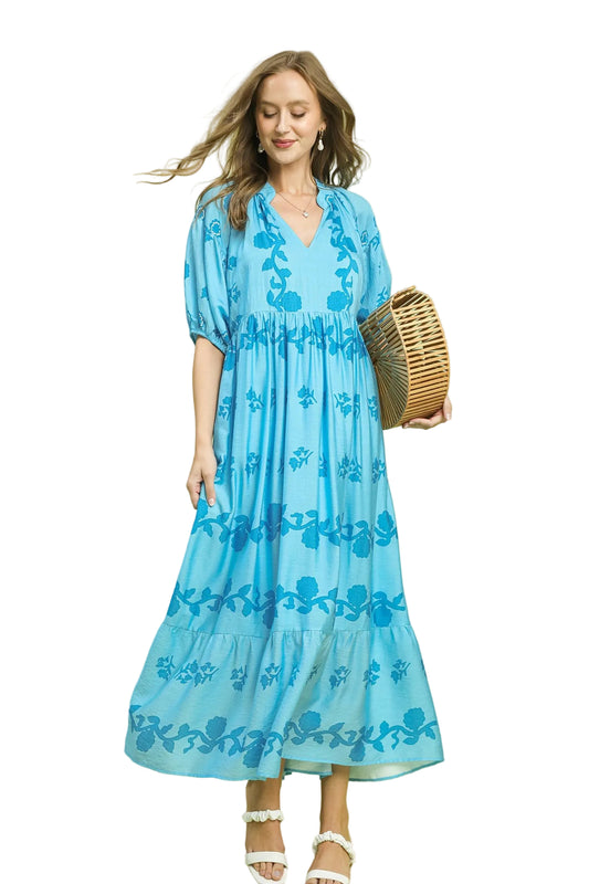 Vine Stippling Print Maxi Dress